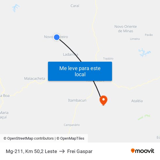 Mg-211, Km 50,2 Leste to Frei Gaspar map