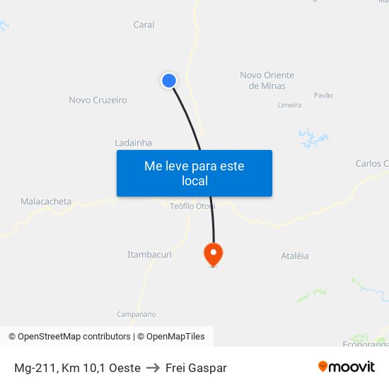 Mg-211, Km 10,1 Oeste to Frei Gaspar map