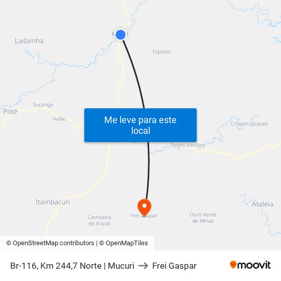 Br-116, Km 244,7 Norte | Mucuri to Frei Gaspar map