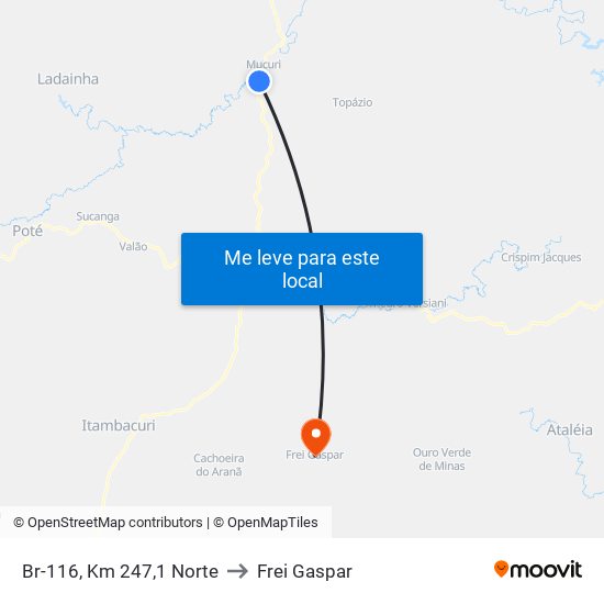 Br-116, Km 247,1 Norte to Frei Gaspar map