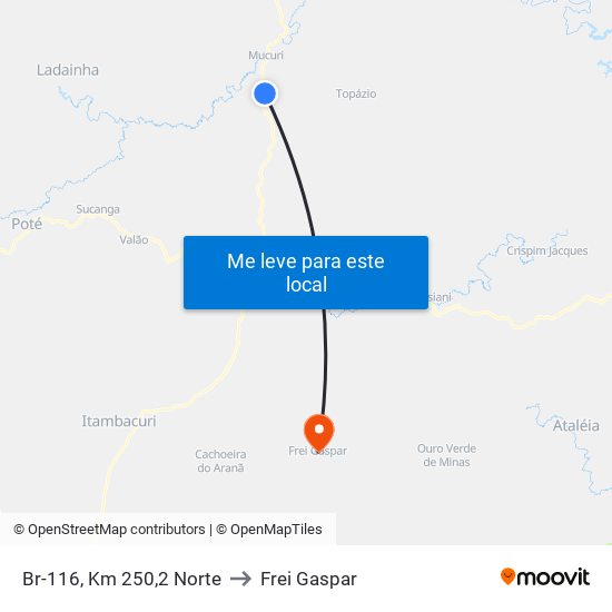 Br-116, Km 250,2 Norte to Frei Gaspar map