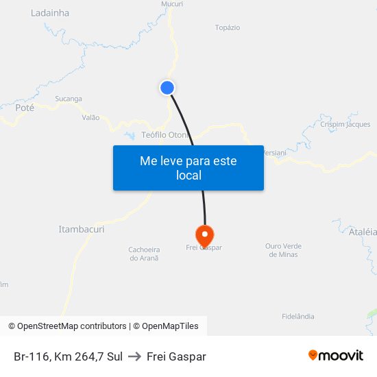 Br-116, Km 264,7 Sul to Frei Gaspar map