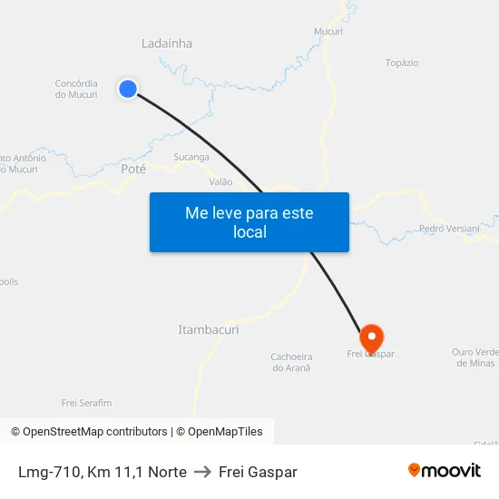 Lmg-710, Km 11,1 Norte to Frei Gaspar map