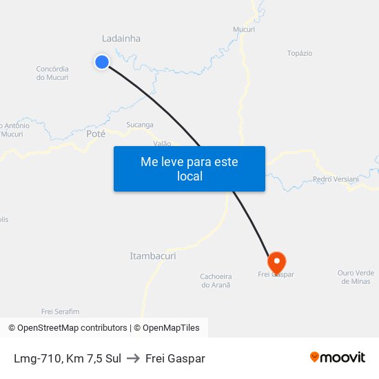 Lmg-710, Km 7,5 Sul to Frei Gaspar map