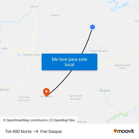 Tot-450 Norte to Frei Gaspar map