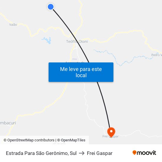 Estrada Para São Gerônimo, Sul to Frei Gaspar map