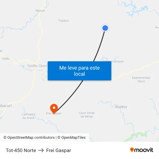 Tot-450 Norte to Frei Gaspar map