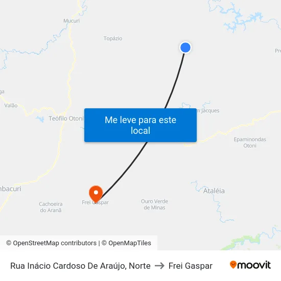 Rua Inácio Cardoso De Araújo, Norte to Frei Gaspar map