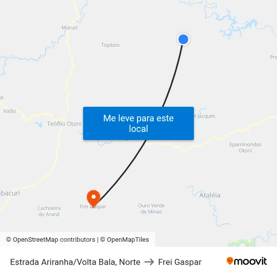Estrada Ariranha/Volta Bala, Norte to Frei Gaspar map
