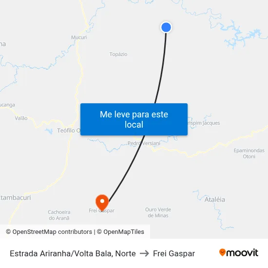 Estrada Ariranha/Volta Bala, Norte to Frei Gaspar map