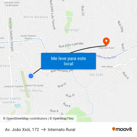 Av. João Xxiii, 172 to Internato Rural map