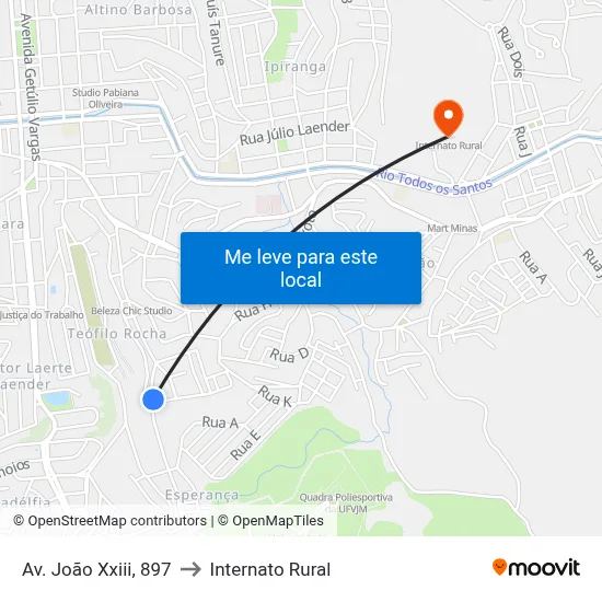 Av. João Xxiii, 897 to Internato Rural map