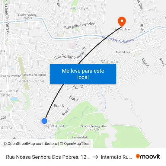Rua Nossa Senhora Dos Pobres, 1280 to Internato Rural map