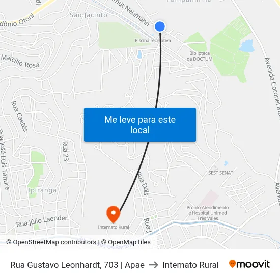 Rua Gustavo Leonhardt, 703 | Apae to Internato Rural map