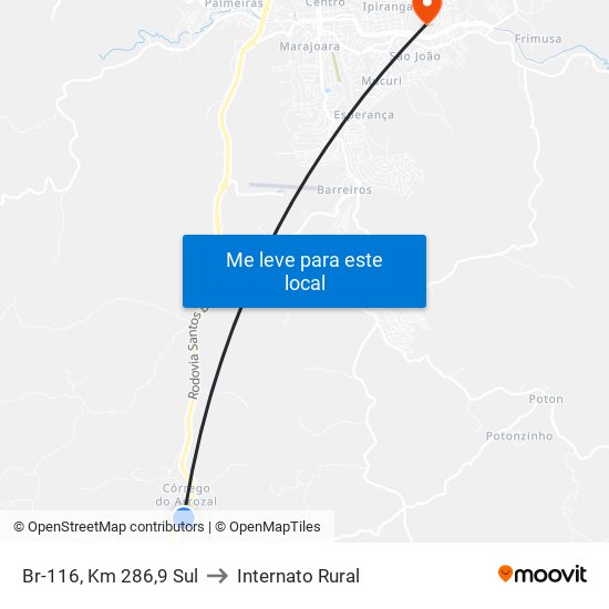 Br-116, Km 286,9 Sul to Internato Rural map