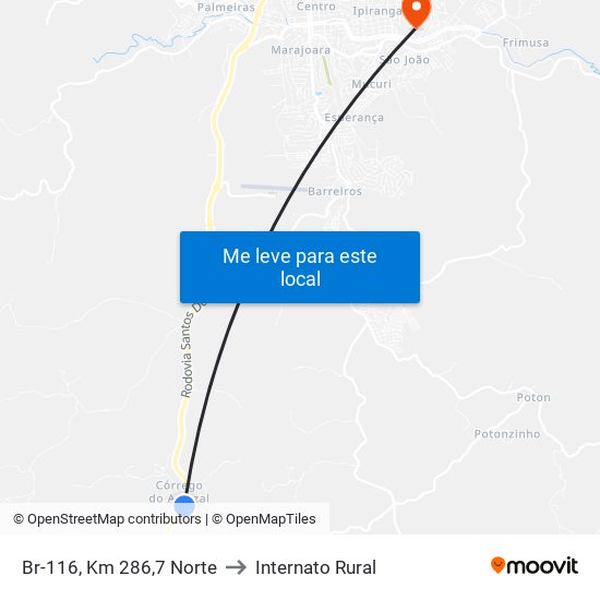 Br-116, Km 286,7 Norte to Internato Rural map