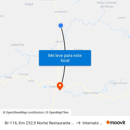 Br-116, Km 232,9 Norte| Restaurante Barranco to Internato Rural map