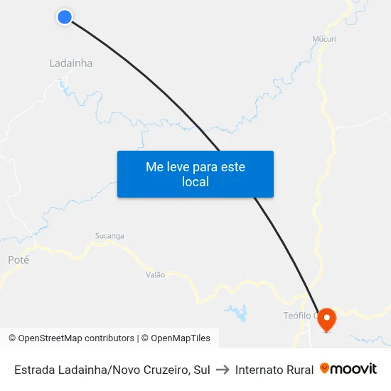 Estrada Ladainha/Novo Cruzeiro, Sul to Internato Rural map