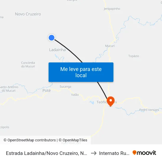 Estrada Ladainha/Novo Cruzeiro, Norte to Internato Rural map
