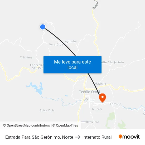 Estrada Para São Gerônimo, Norte to Internato Rural map
