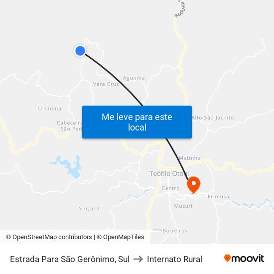 Estrada Para São Gerônimo, Sul to Internato Rural map