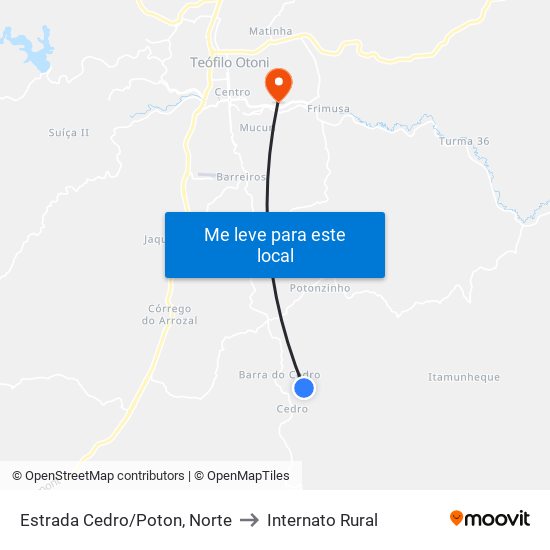 Estrada Cedro/Poton, Norte to Internato Rural map