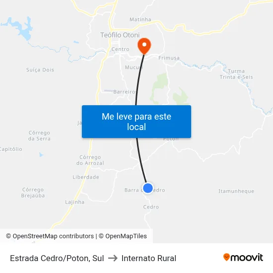 Estrada Cedro/Poton, Sul to Internato Rural map