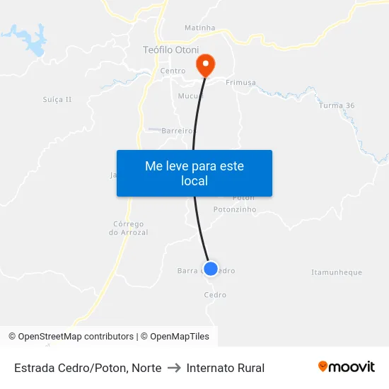 Estrada Cedro/Poton, Norte to Internato Rural map