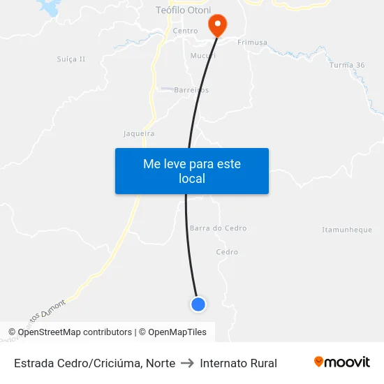Estrada Cedro/Criciúma, Norte to Internato Rural map