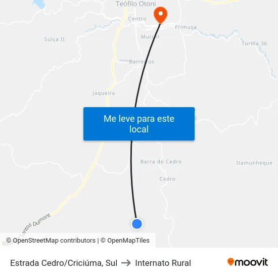 Estrada Cedro/Criciúma, Sul to Internato Rural map