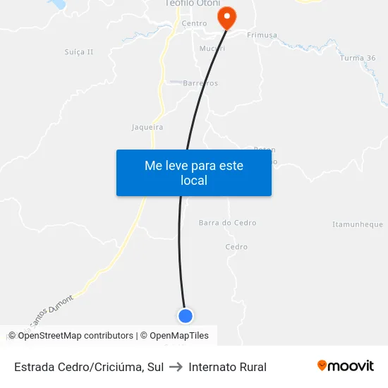Estrada Cedro/Criciúma, Sul to Internato Rural map