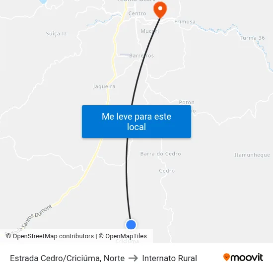 Estrada Cedro/Criciúma, Norte to Internato Rural map