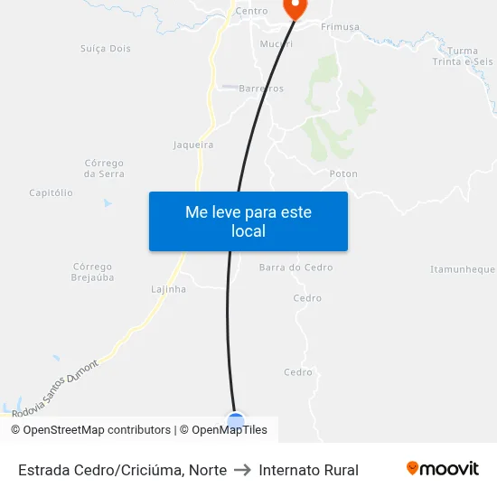 Estrada Cedro/Criciúma, Norte to Internato Rural map