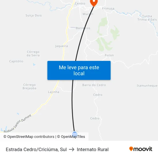Estrada Cedro/Criciúma, Sul to Internato Rural map