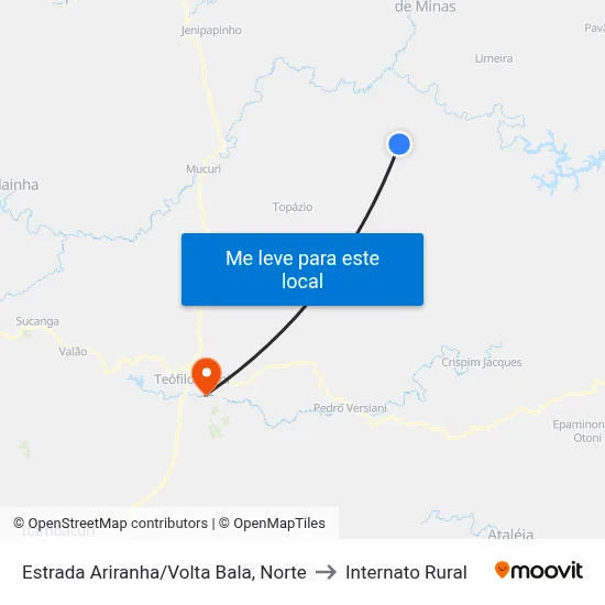 Estrada Ariranha/Volta Bala, Norte to Internato Rural map