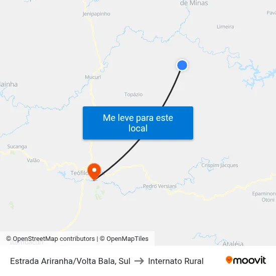 Estrada Ariranha/Volta Bala, Sul to Internato Rural map
