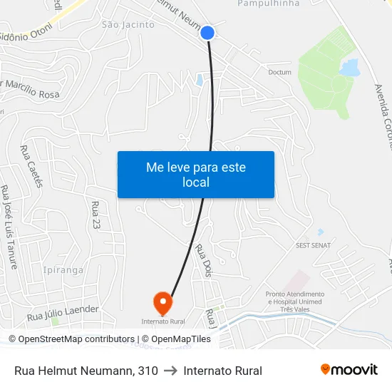 Rua Helmut Neumann, 310 to Internato Rural map