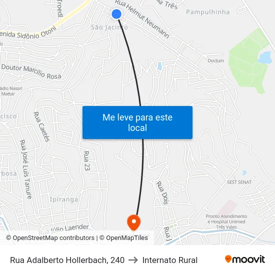 Rua Adalberto Hollerbach, 240 to Internato Rural map
