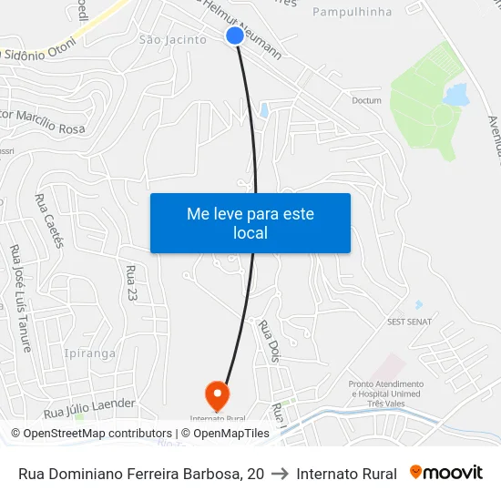 Rua Dominiano Ferreira Barbosa, 20 to Internato Rural map