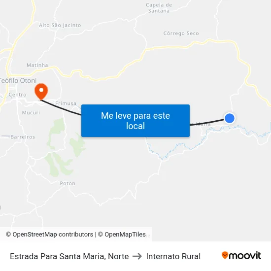 Estrada Para Santa Maria, Norte to Internato Rural map