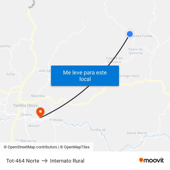 Tot-464 Norte to Internato Rural map