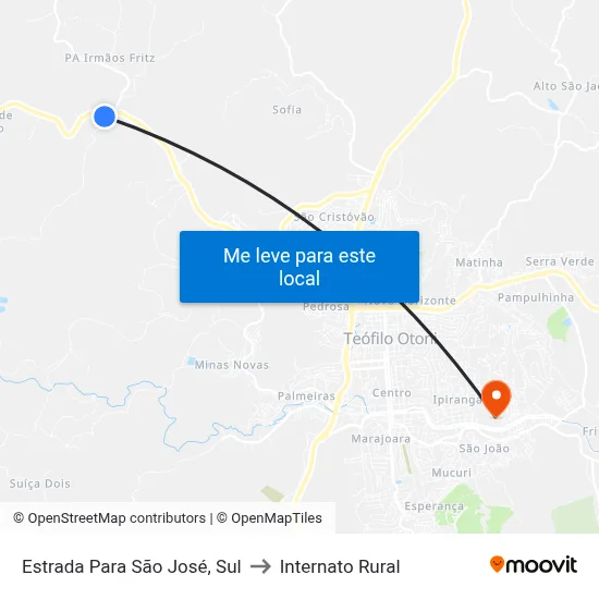 Estrada Para São José, Sul to Internato Rural map