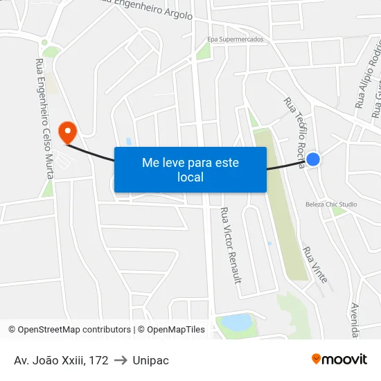 Av. João Xxiii, 172 to Unipac map