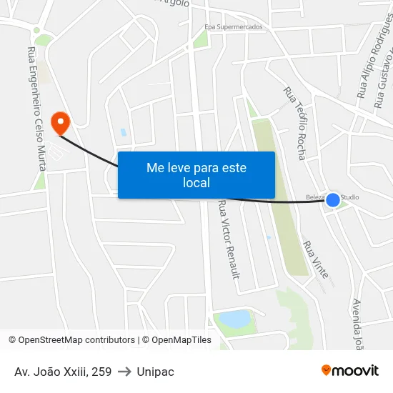 Av. João Xxiii, 259 to Unipac map