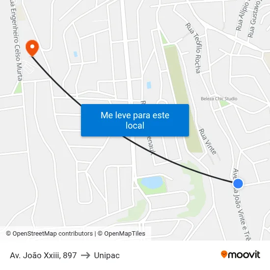 Av. João Xxiii, 897 to Unipac map