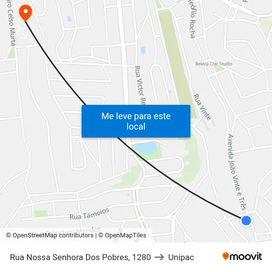 Rua Nossa Senhora Dos Pobres, 1280 to Unipac map