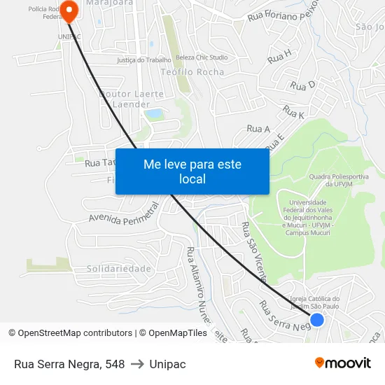 Rua Serra Negra, 548 to Unipac map