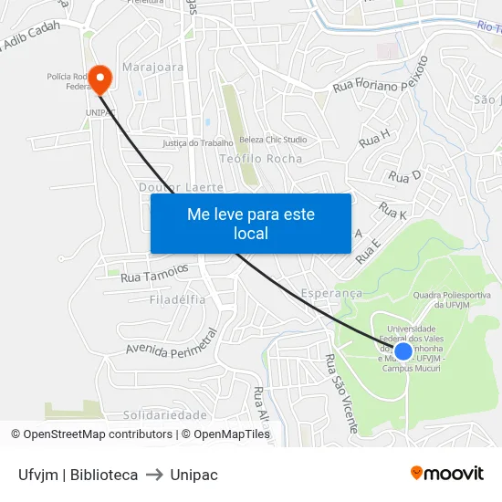 Ufvjm | Biblioteca to Unipac map