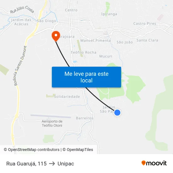 Rua Guarujá, 115 to Unipac map