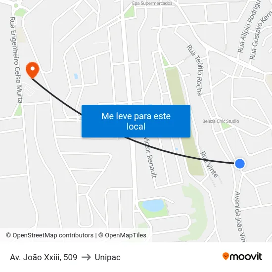 Av. João Xxiii, 509 to Unipac map